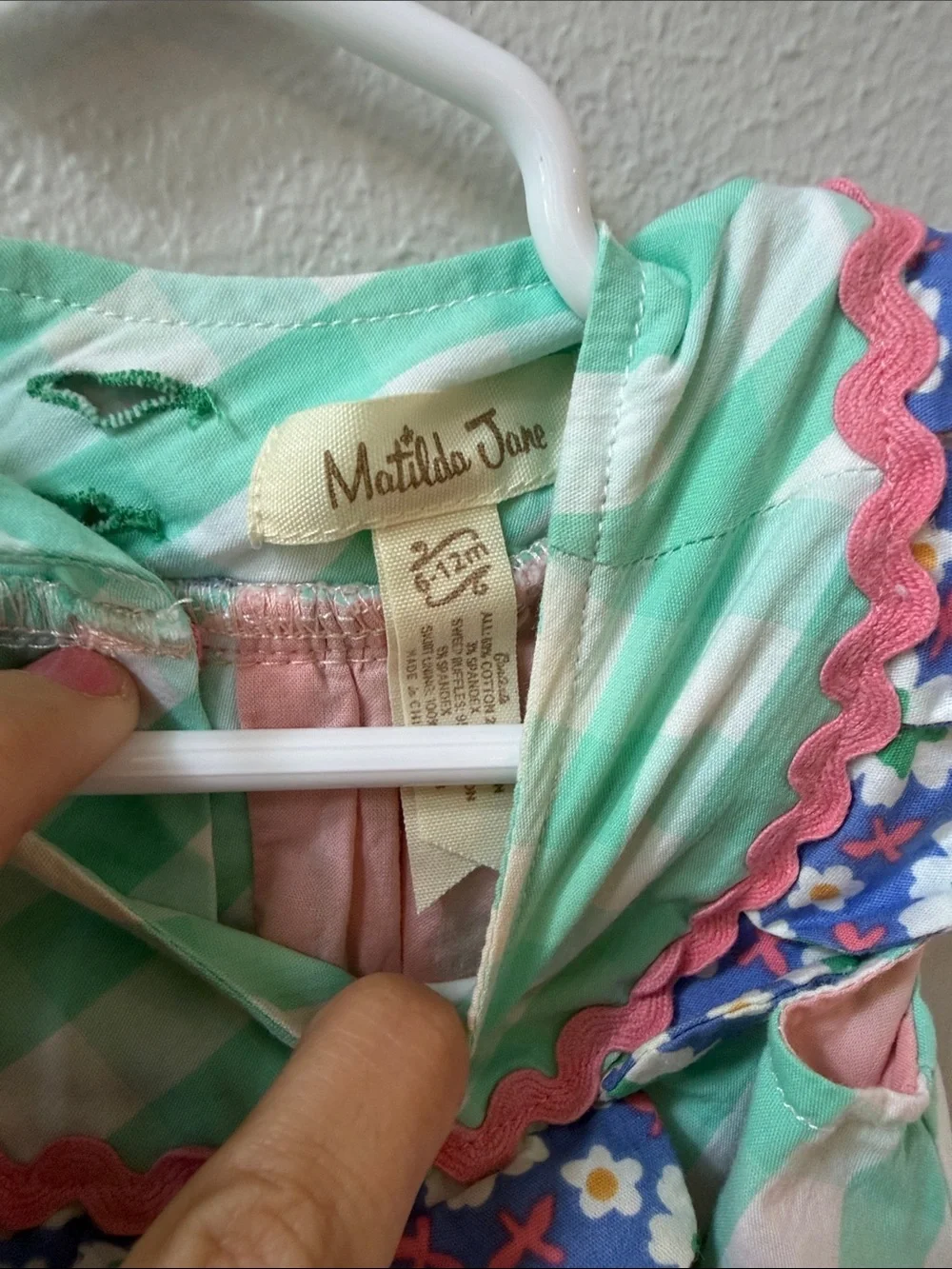 Matilda Jane Mint Green Gingham Dress with Multicolor Fruit Appliqués